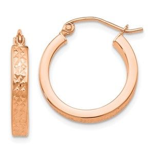 14K Rose Diamond cut In and Out Hoop Earrings